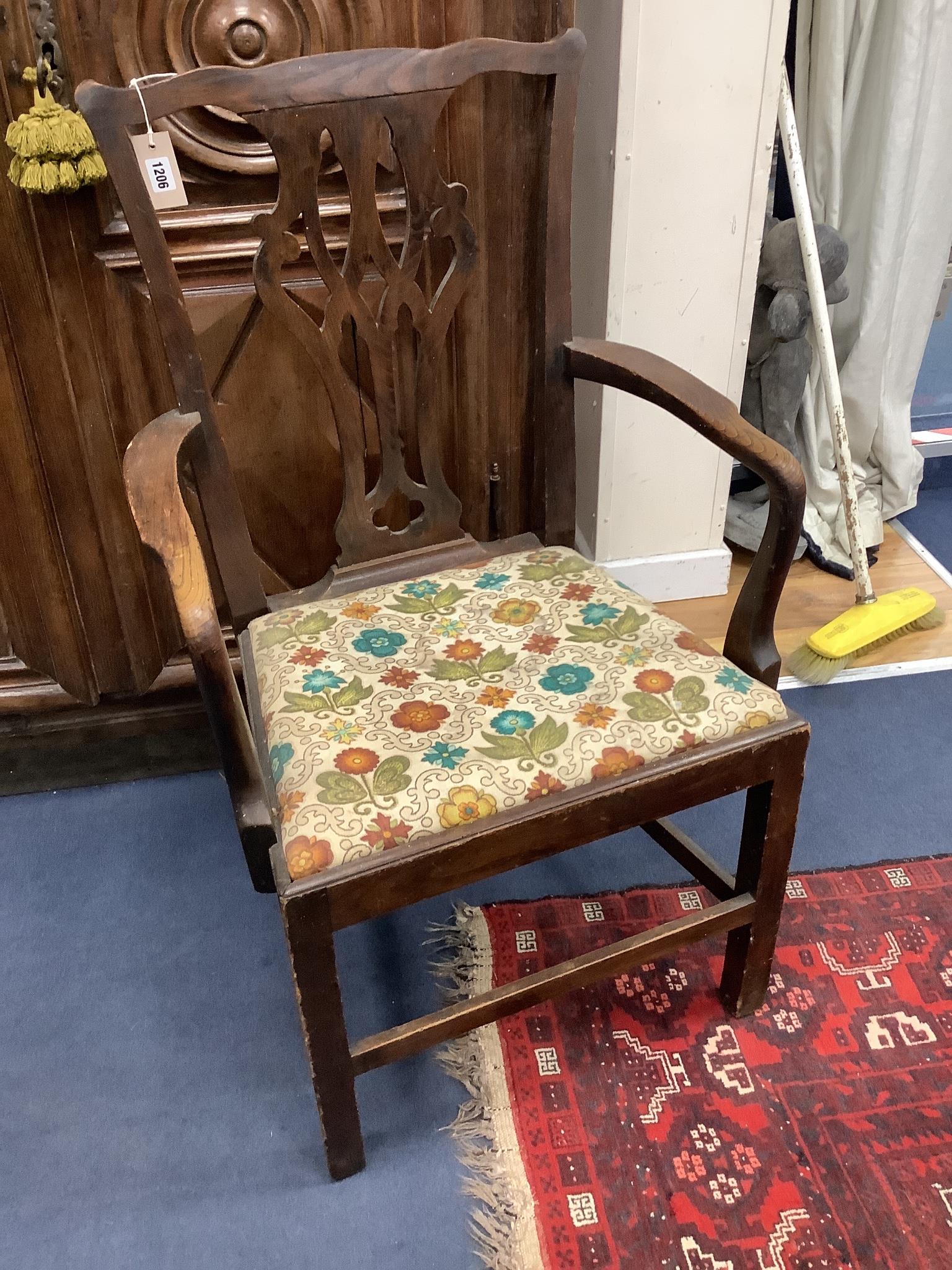 A Georgian mahogany elbow chair and three other single chairs (4)